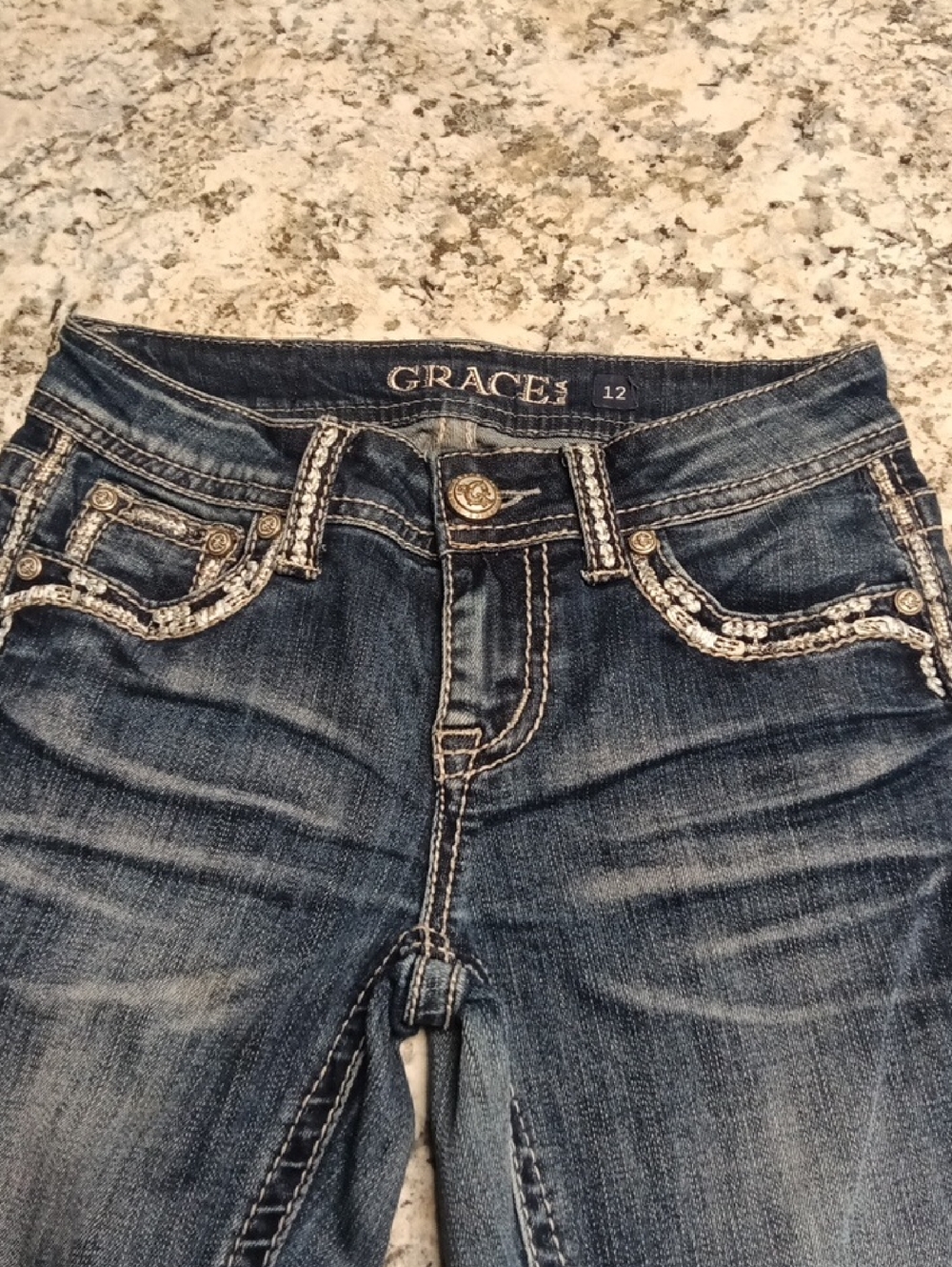 Grace Girls Distressed Dark Blue Denim Jeans